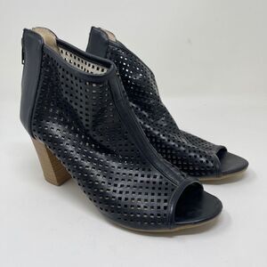 Steve Madden Women's Ankle Peep Toe Booties Block Heels Black Leather EU 38